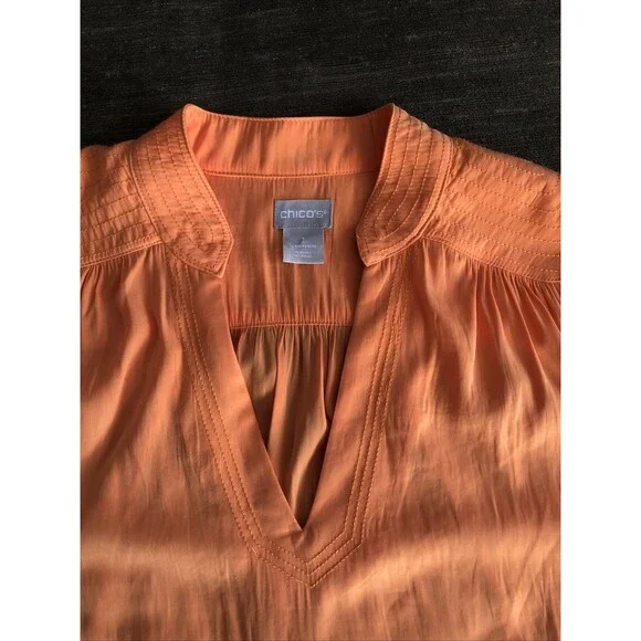 Chico’s Size 1 Orange Tunic V Neck Top Flowy Easy Care Career Or Casual 8/10 - Picture 7 of 11